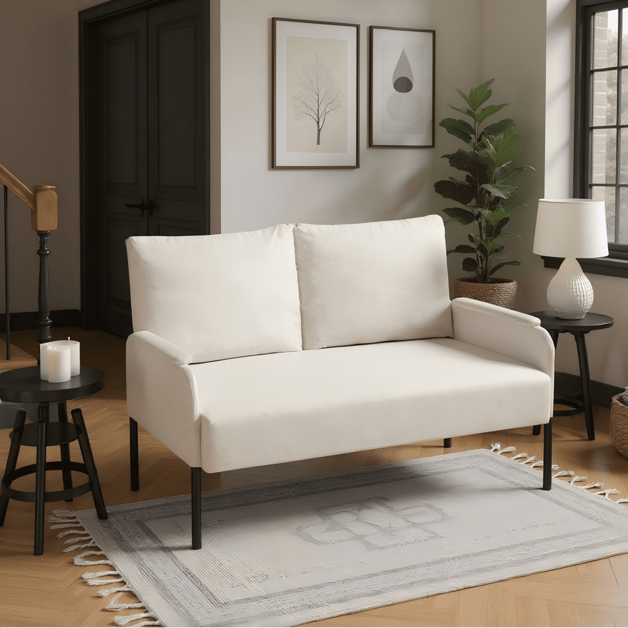 Gewnee 45.7”Small Modern Loveseat Couch,Fabric Upholstered 2-seater Sofa for Apartment or Small Living Room(Beige)
