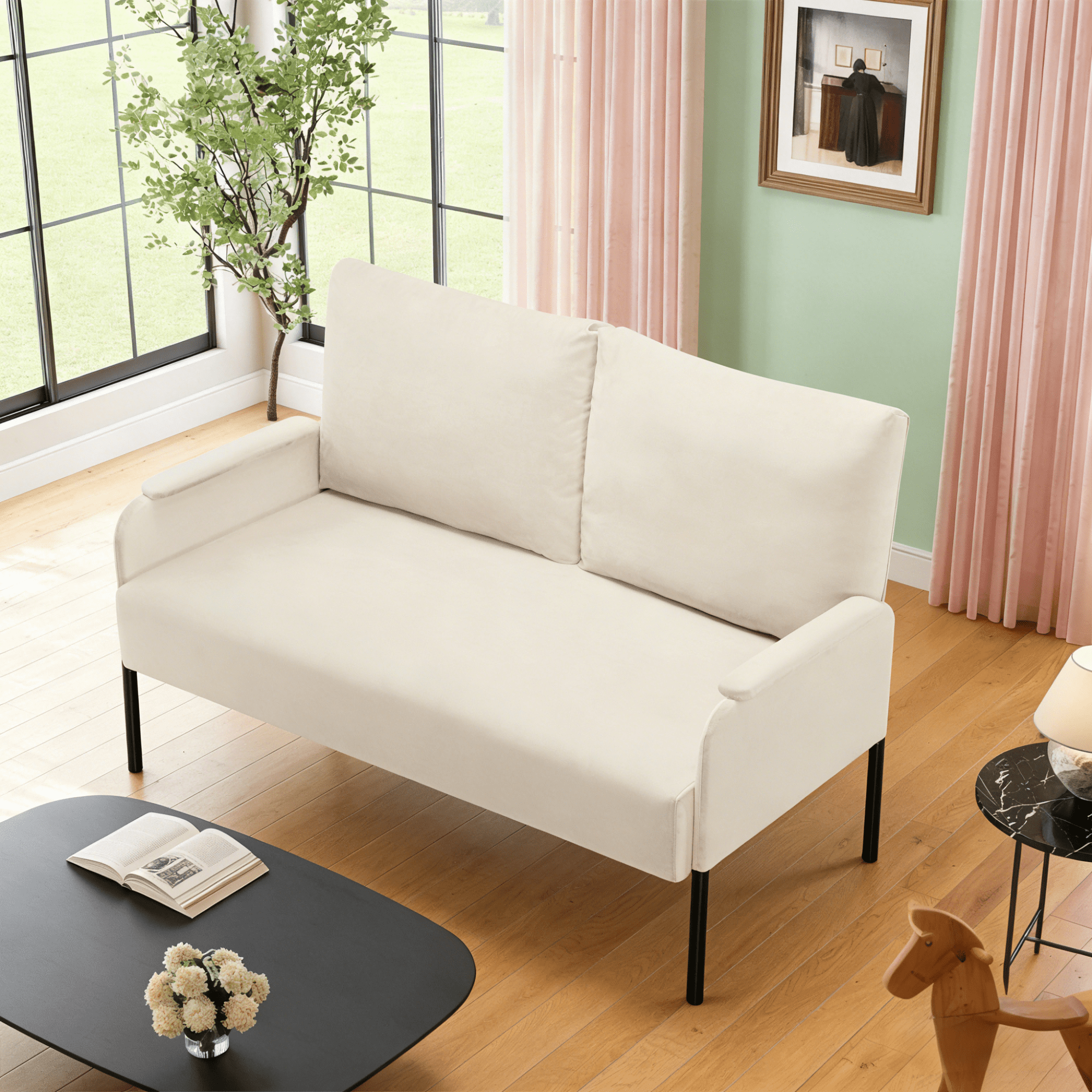 Gewnee 45.7”Loveseat Couch for Small Spaces,Mid-Century Modern 2-Seater ...