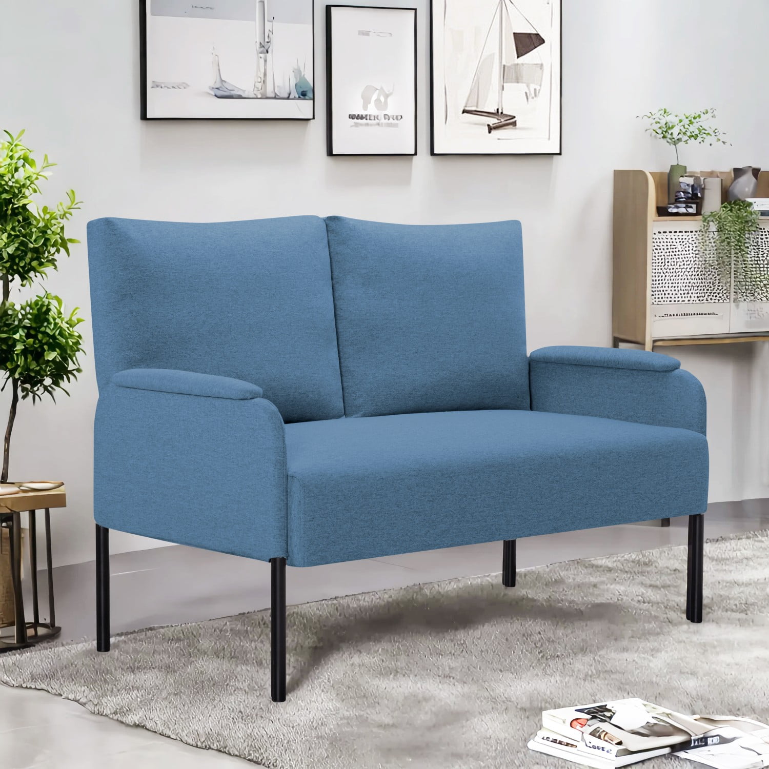 Gewnee 45.7”Metal Frame Modern Loveseat Sofa Couch Linen Blend Small Sofa for for Small Space, Living Room, Bedroom