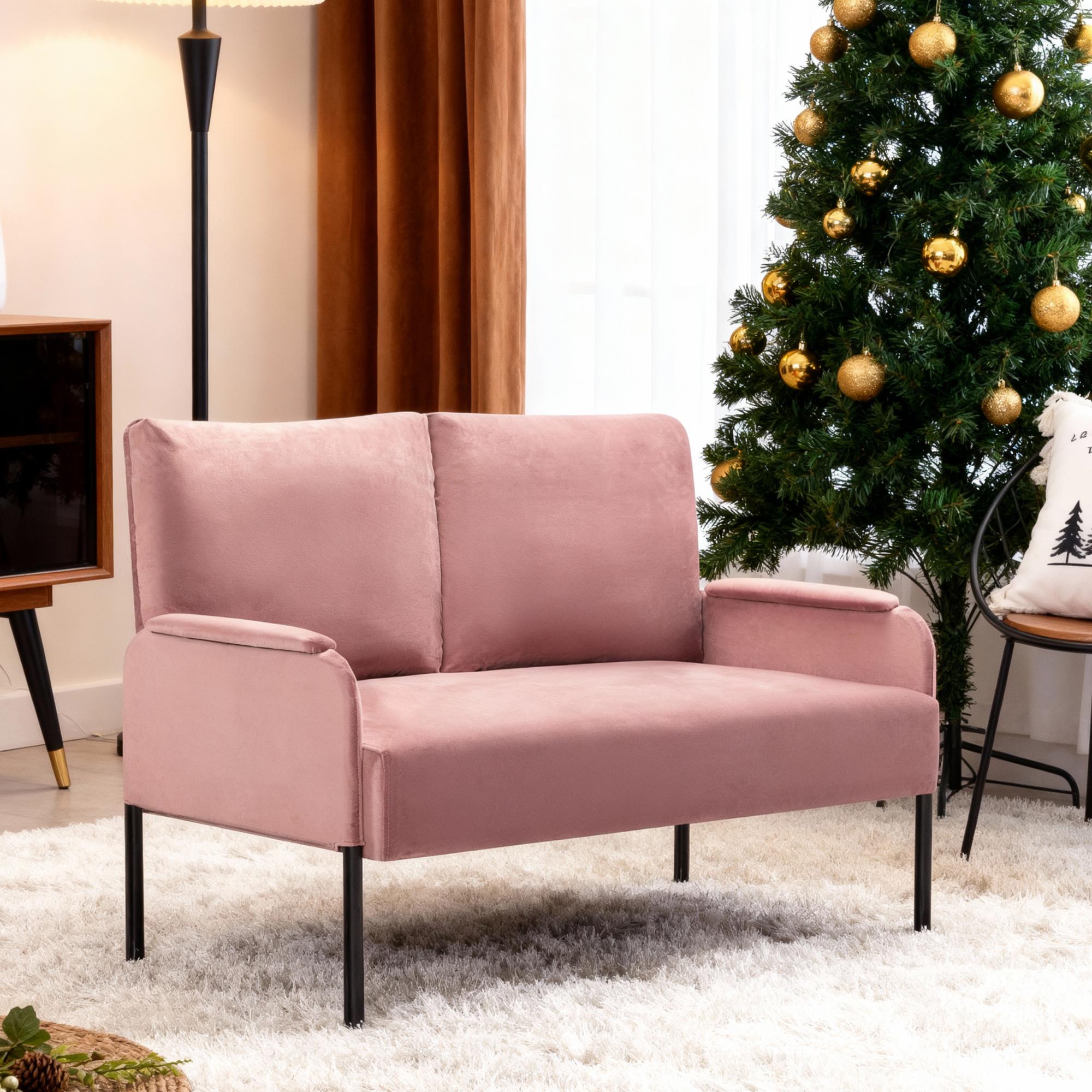 Gewnee 45.7”Modern Loveseat Couch,Metal Frame,Fabric Upholstered 2-seater Sofa for Apartment or Small Spaces(Pink)