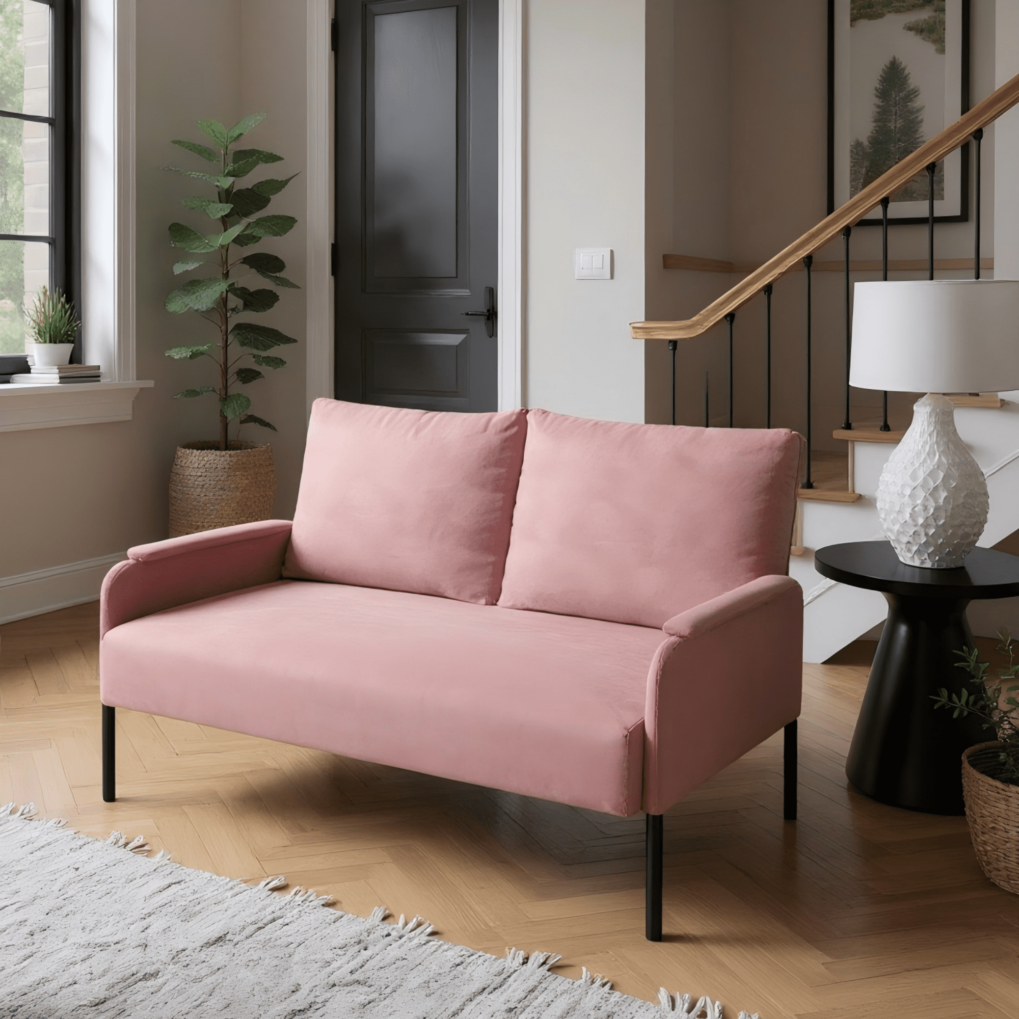 Gewnee 45.7”Small Modern Loveseat Couch,Fabric Upholstered 2-seater Sofa for Apartment or Small Living Room(Pink)