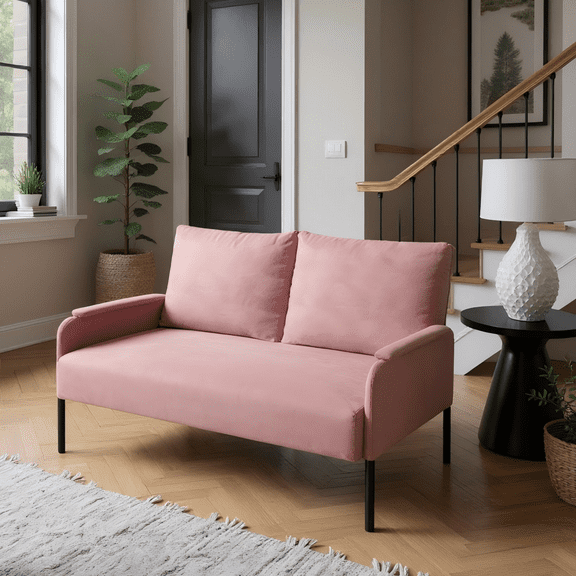 Gewnee 45.7”Small Modern Loveseat Couch,Fabric Upholstered 2-seater Sofa for Apartment or Small Living Room(Pink)
