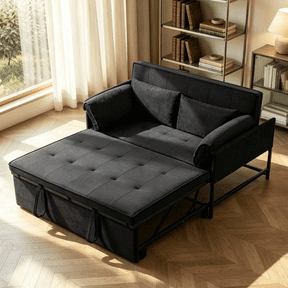 Gewnee 46"Convertible Sleeper Sofa,Pull-Out Loveseat Couch with 5 Adjustable Backrest Angles,Modern Couch for Living Room,Black