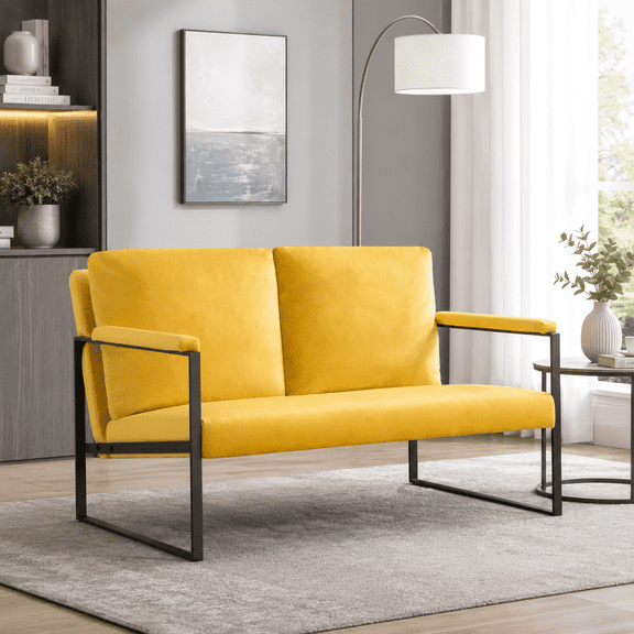 Gewnee 49.2" Loveseat Sofa with Velvet Upholstery and Metal Frame for Living Room Bedroom Study, Yellow