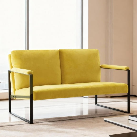 Gewnee 49.2”Metal Frame Loveseat,Modern Upholstered Sofa Chair with Armrests & Scratch-Resistant Foot Pads & Detachable Washable Backrest,Suitable for Living Rooms and Bedrooms.(Yellow)