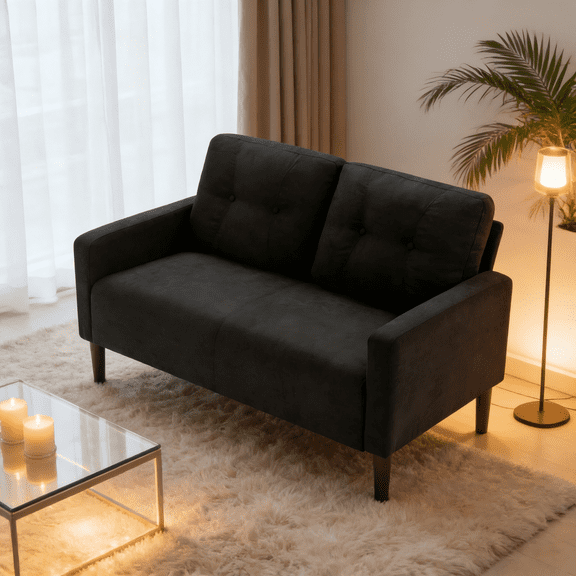 Gewnee 50.79”Loveseat Couch,Modern Small Sofa with Removable Back Cushions,2-Seater for Apartment,Cafe,Office.Black