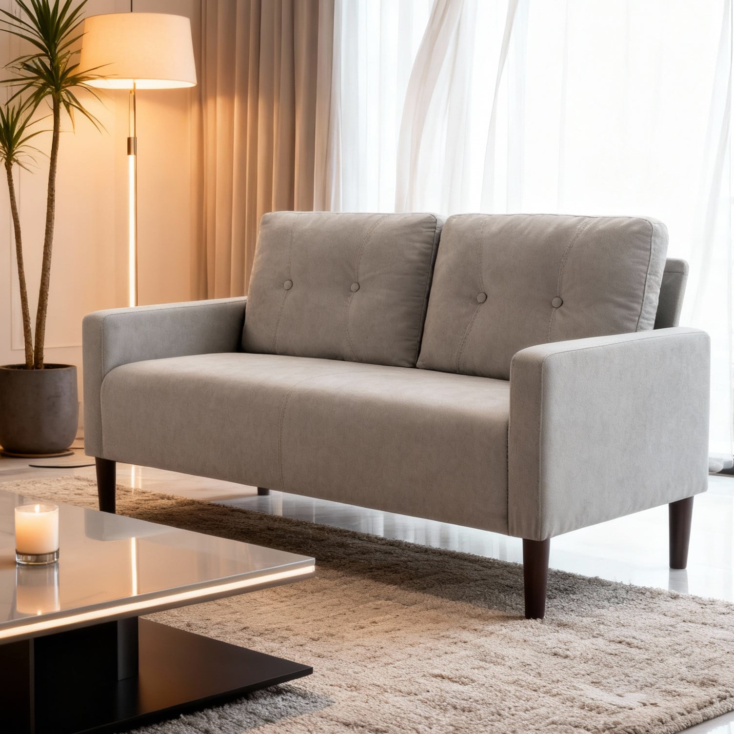 Gewnee 50.79”Loveseat Sofa,2 Seater Modern Couch with Removable Back Cushions,Comfy Futon Sofa for Apartment,Office.Light Grey