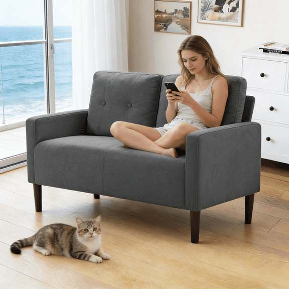 Gewnee 50.79”Loveseat Sofa,2 Seater Modern Couch with Removable Back Cushions,Comfy Futon Sofa for Apartment,Office.Dark Grey