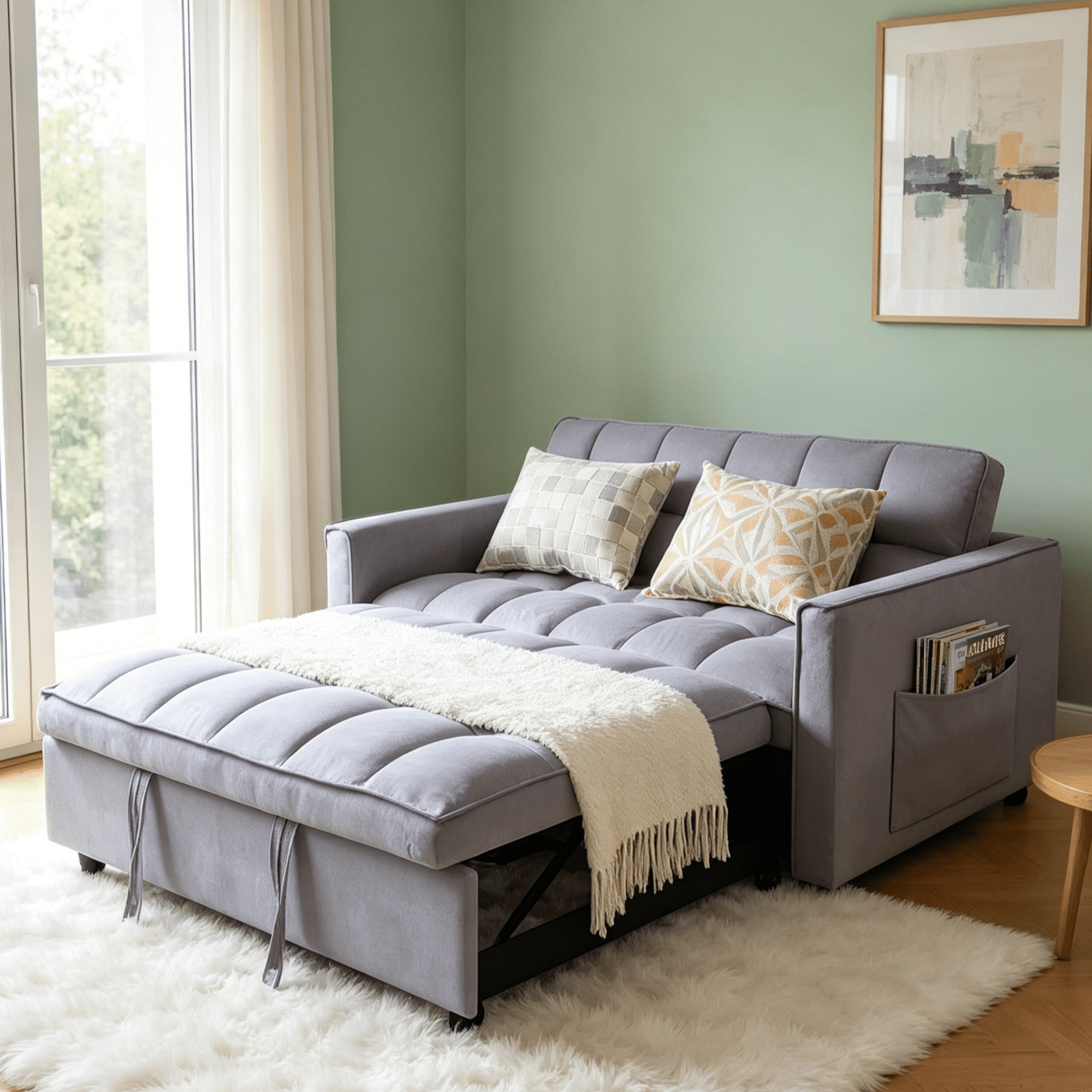 Gewnee 51.1 Inch Convertible Sofa Bed,Velvet Loveseat Sofa with Foldable Sofa Bed,Sleeper Sofa for Living Room or Office,Futon Sofa with Adjustable Backrest.Dark Grey