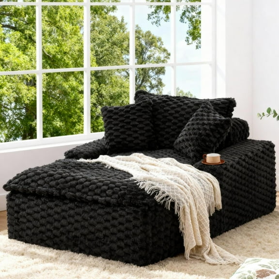 Gewnee 51 Inch Single Sofa,Extra-Wide Seats and Armrests,Two Pillows and One Backrest,Suitable for Bedrooms and Living Rooms.Black