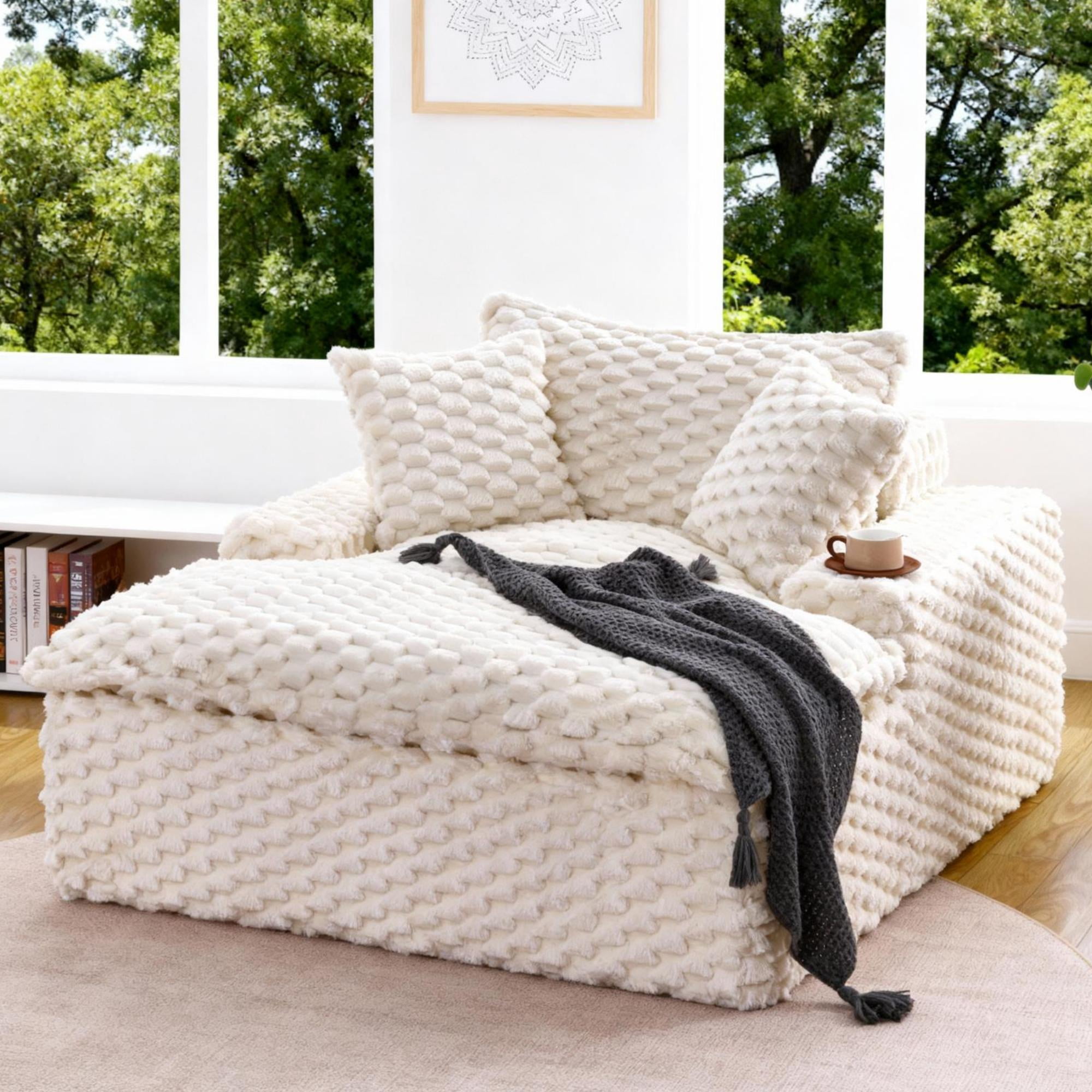 Gewnee 51 Inch Single Sofa,Extra-Wide Seats and Armrests,Two Pillows and One Backrest,Suitable for Bedrooms and Living Rooms.White