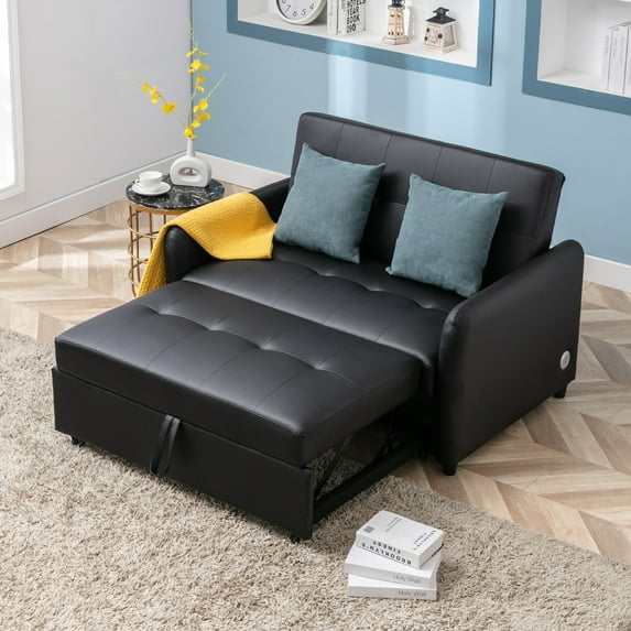 Gewnee 51" Pull Out Sofa Bed, Convertible Sleeper Loveseat with Pull Out Bed, Modern Velvet Sleeper for Living Room, Adjsutable Backrest, Black