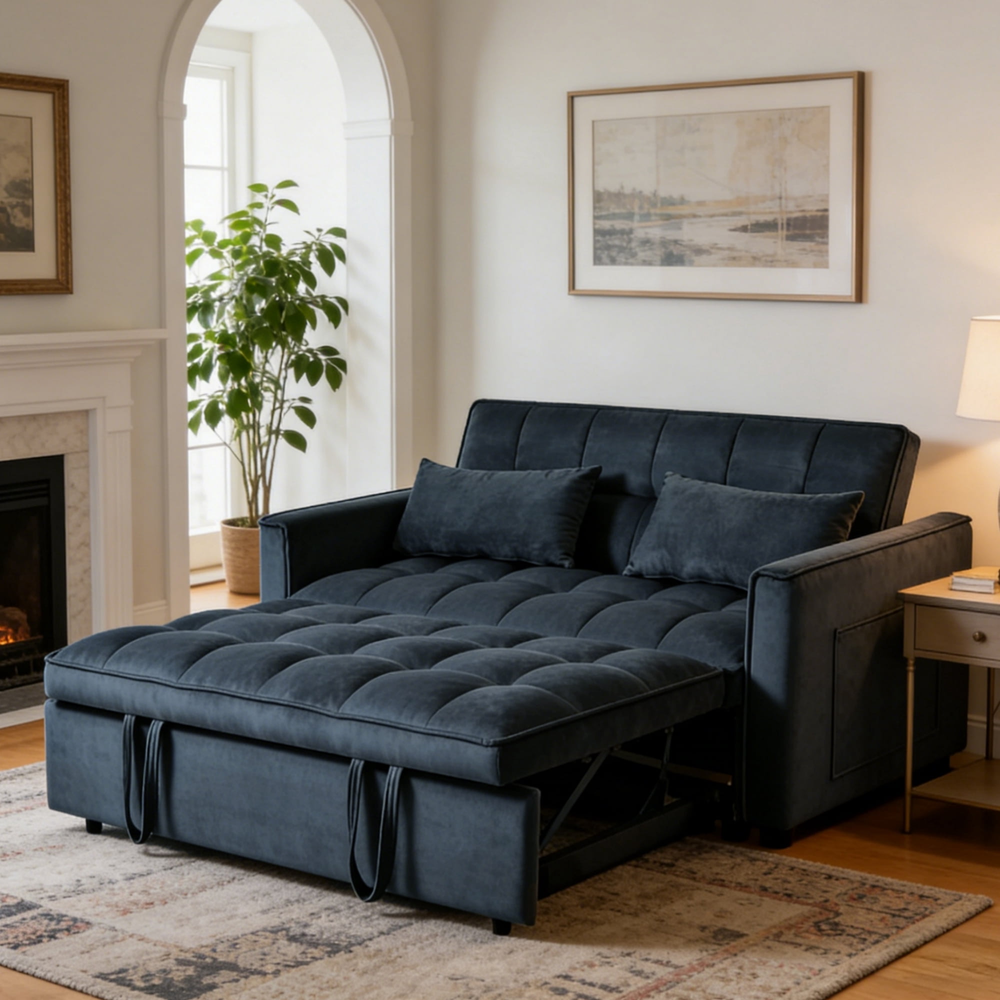 Gewnee 52.75 inch Convertible Sleeper Sofa Bed with Pillows and Adjustable Backrest for Living Room,Apartment,Black