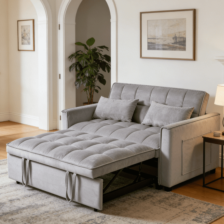 Gewnee 52.75 inch Convertible Sleeper Sofa Bed with Pillows and Adjustable Backrest for Living Room,Apartment,Light Grey