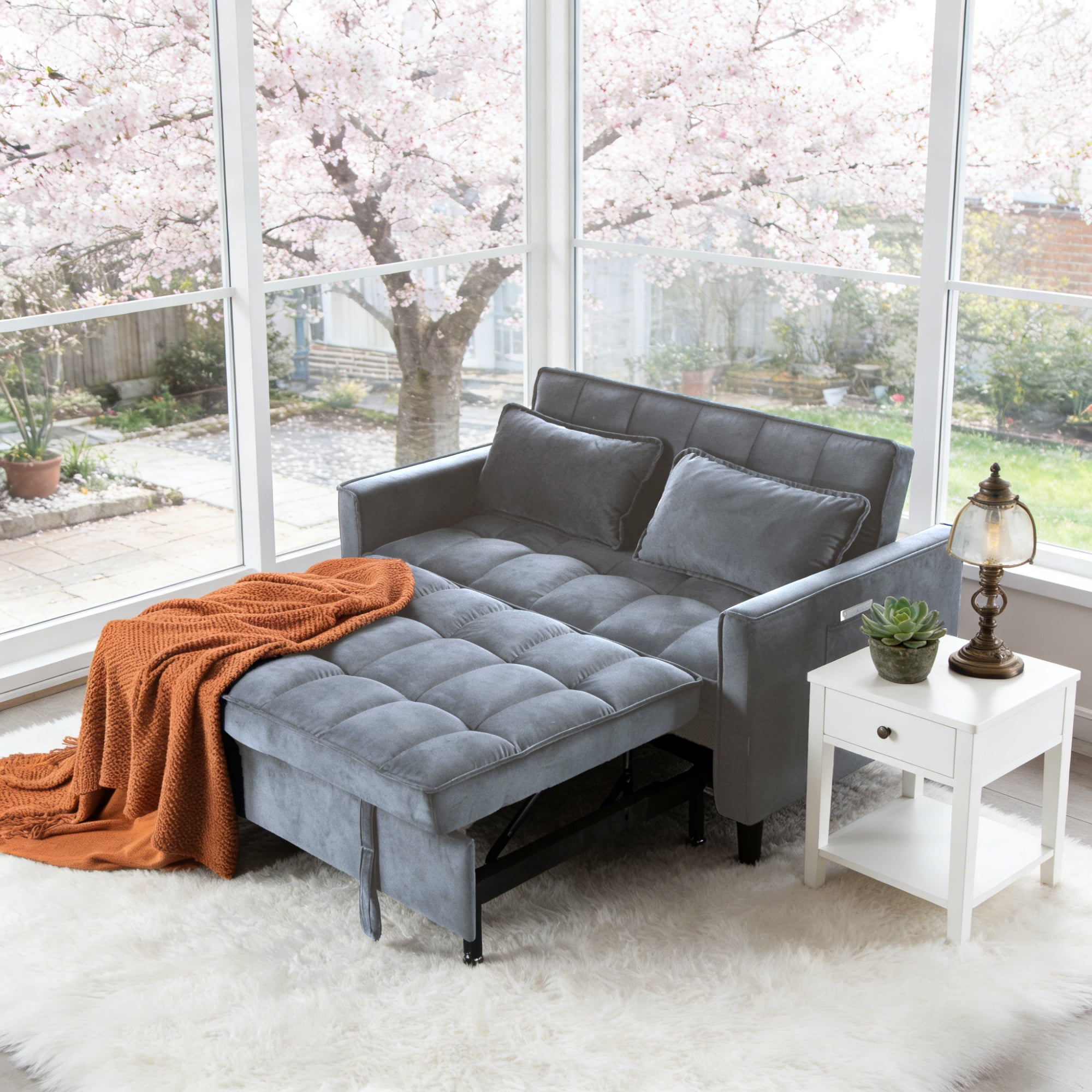 Gewnee 53.94" Pull-Out Sofa Bed – Convertible Twin Size Sleeper Bed,3 Adjustable Backrest Angles & Storage Side Pocket for Living Room,Office,Guest Room.Gray