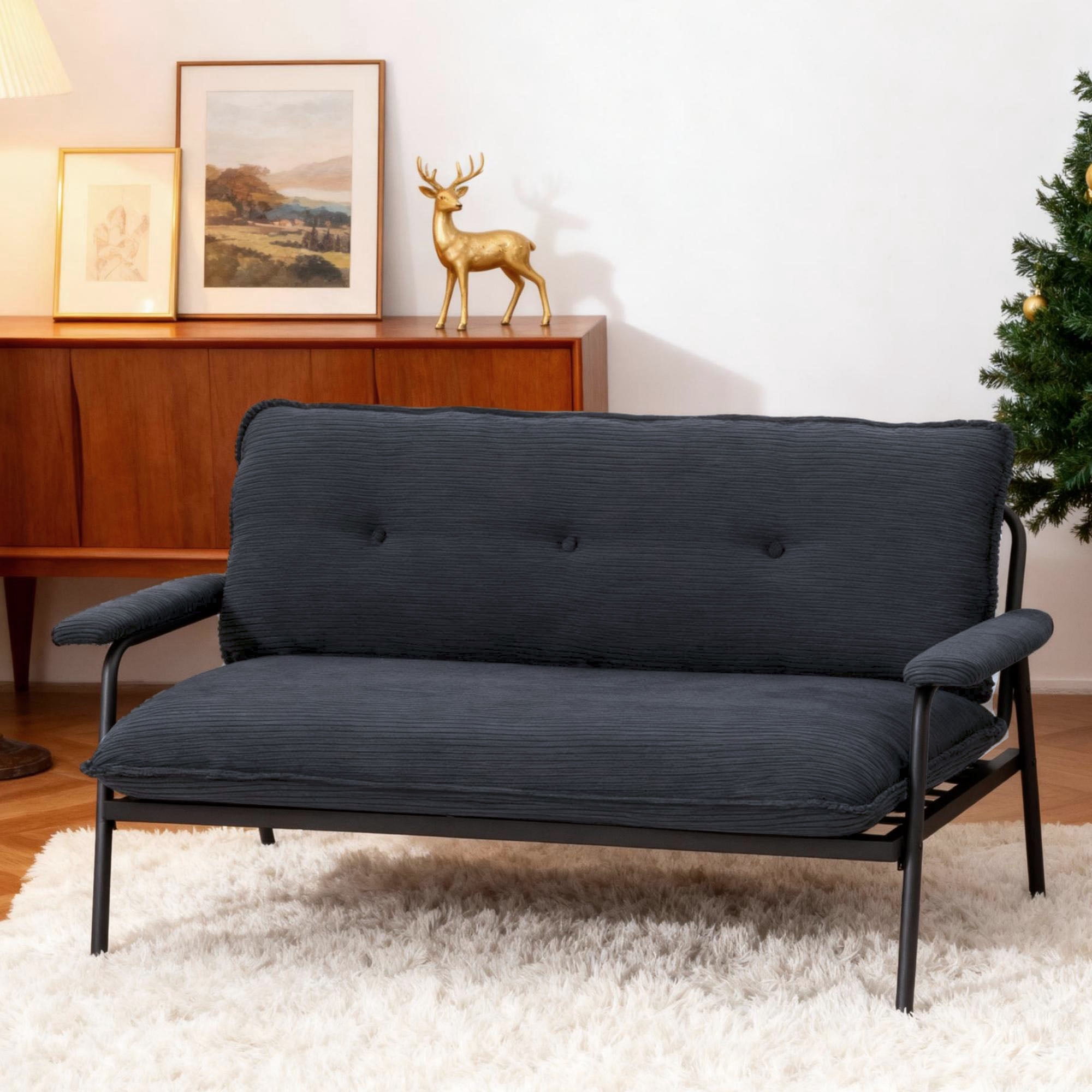 Gewnee 53'' Corduroy Loveseat Couch,Modern Soft Cushion Fabric Sofa with Metal Frame,2-Seater for Small Apartment.Black