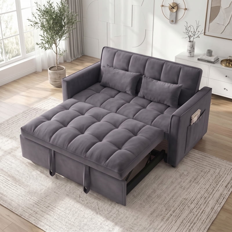 Gewnee 53 inch Convertible Sleeper Sofa Bed,Pull Out Loveseat Couch with Storage Pocket for Living Room,Apartment,Black02
