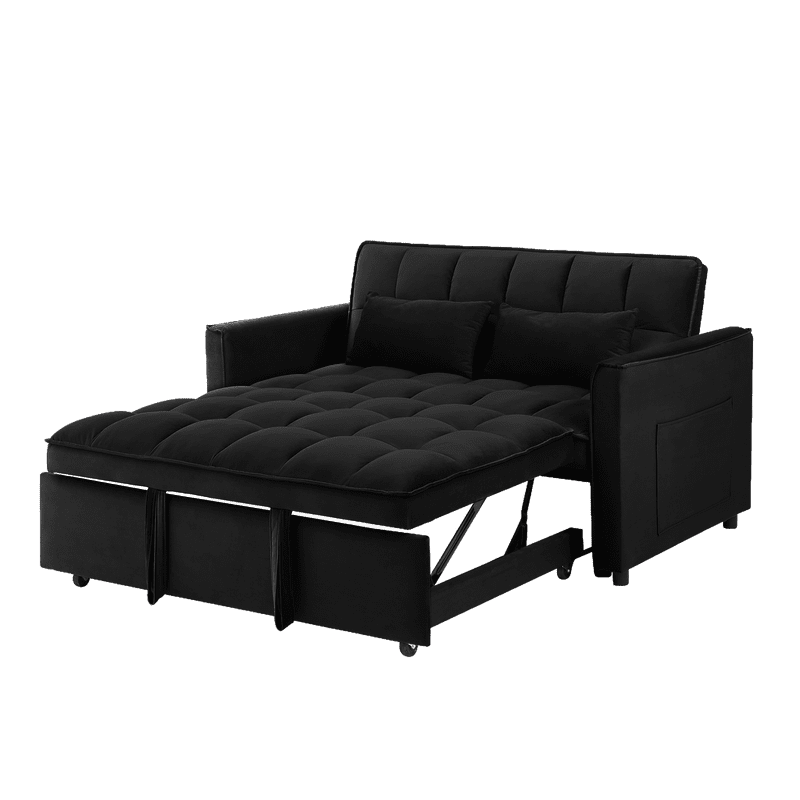 Gewnee 53 inch Convertible Sleeper Sofa Bed,Pull Out Loveseat Couch with Storage Pocket for Living Room,Apartment,Black02