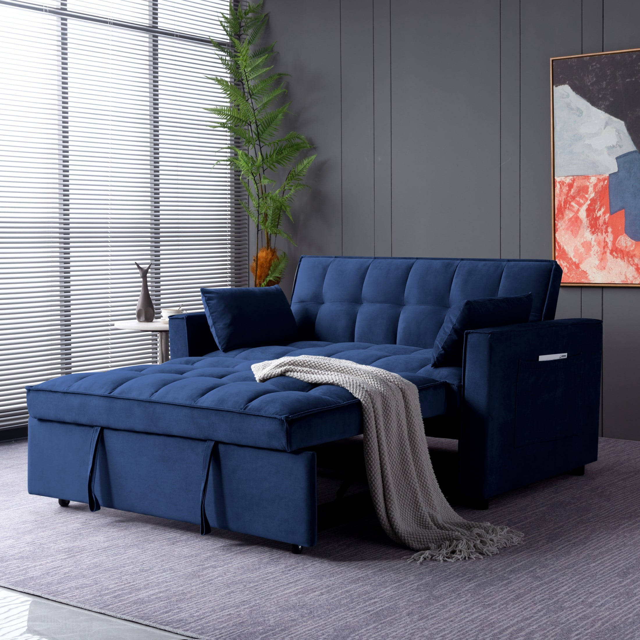 Gewnee 55'' Modern Convertible Velvet Sofa Bed with Pull-Out Twin Bed ...