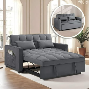 Gewnee 54" Modern Convertible Velvet Futon Sofa Bed with Pull-Out Bed,Sleeper Loveseat Sofa Couch with Adjsutable Backrest For Living Room,Office (Dark Gray)