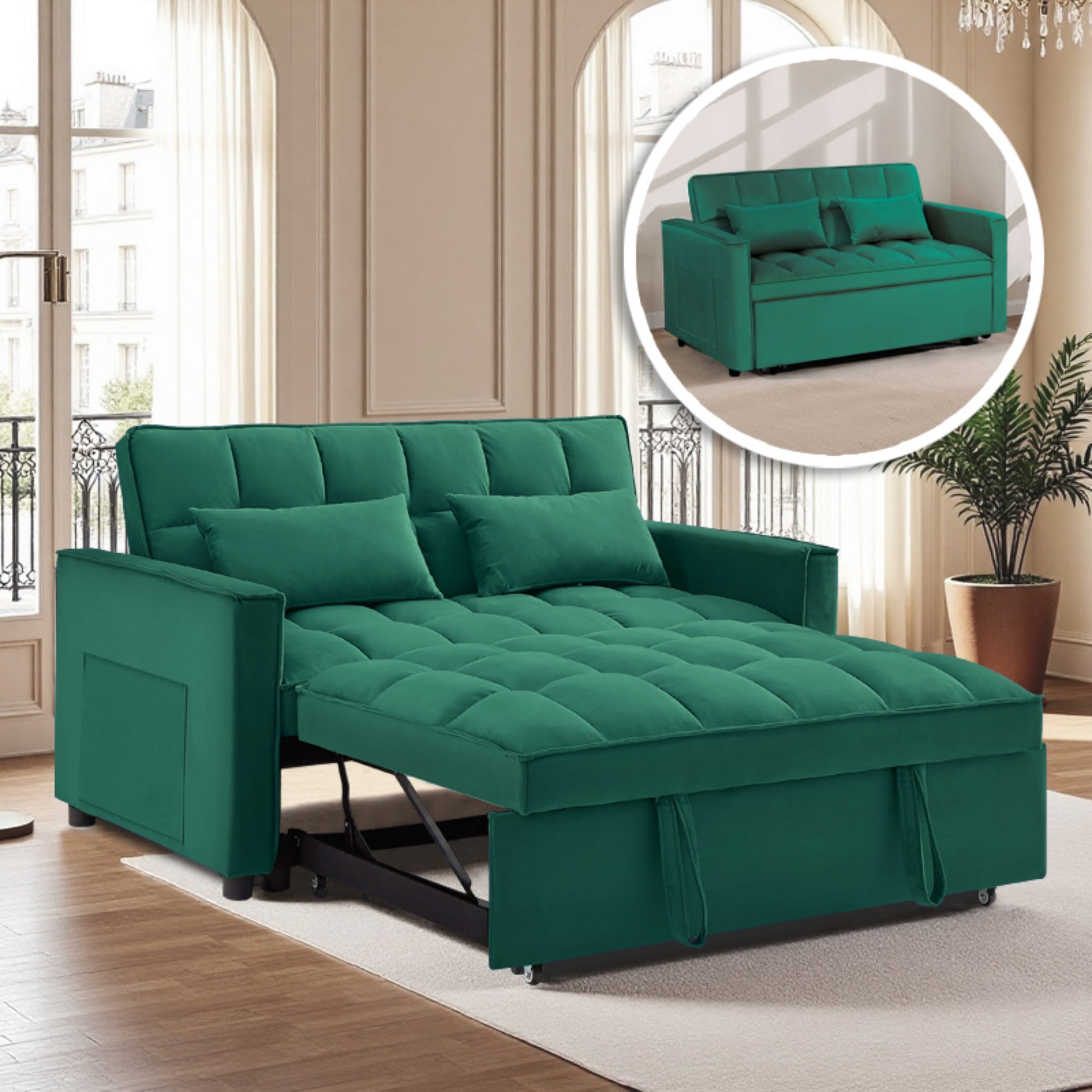 Gewnee 54" Modern Convertible Velvet Futon Sofa Bed with Pull-Out ...
