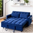 thumbnail image 1 of Gewnee 55''3 in 1 Convertible Modern Pull Out Couch Bed,Adjustable Backrest,Velvet Loveseat Futon Sofa with Pillows & Pockets for Living Room,Apartment.(Blue), 1 of 12