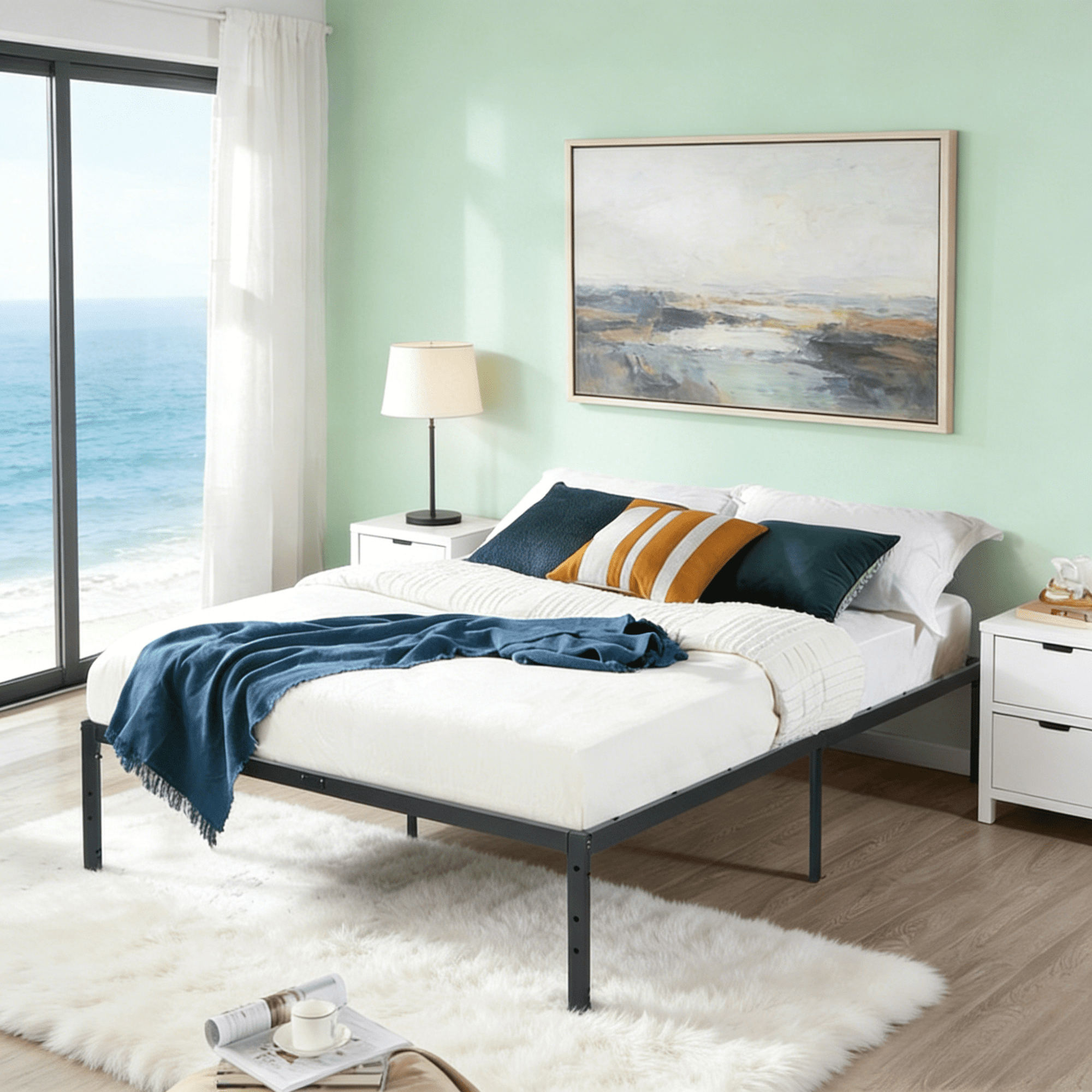 Gewnee 55 Inches Full Bed Frame,Heavy Duty Metal Platform with Storage Space Under Frame,No Box Spring Needed,Black