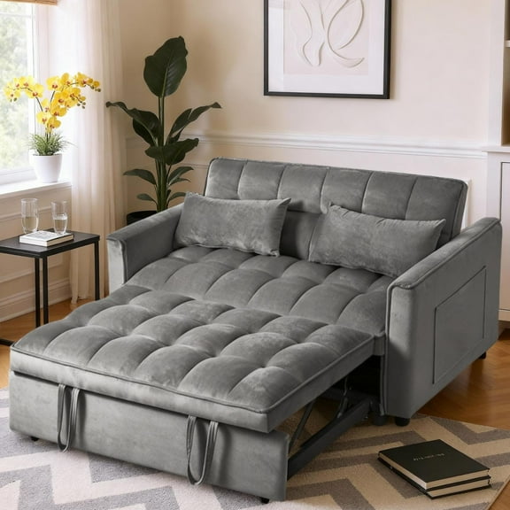 Gewnee 3 in 1 Convertible Sleeper Sofa Bed,Pull Out Couch Bed,Adjustable Backrest,Loveseat with Pillows & Pockets for Living Room,Apartment.Dark Grey