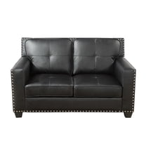 Gewnee 57" Faux Leather Upholstered Loveseats with Nailhead Trim for Living Room,Black