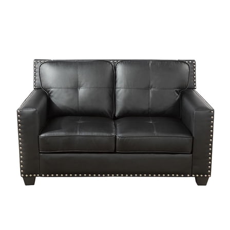 Gewnee 57" Faux Leather Upholstered Loveseats with Nailhead Trim for Living Room,Black
