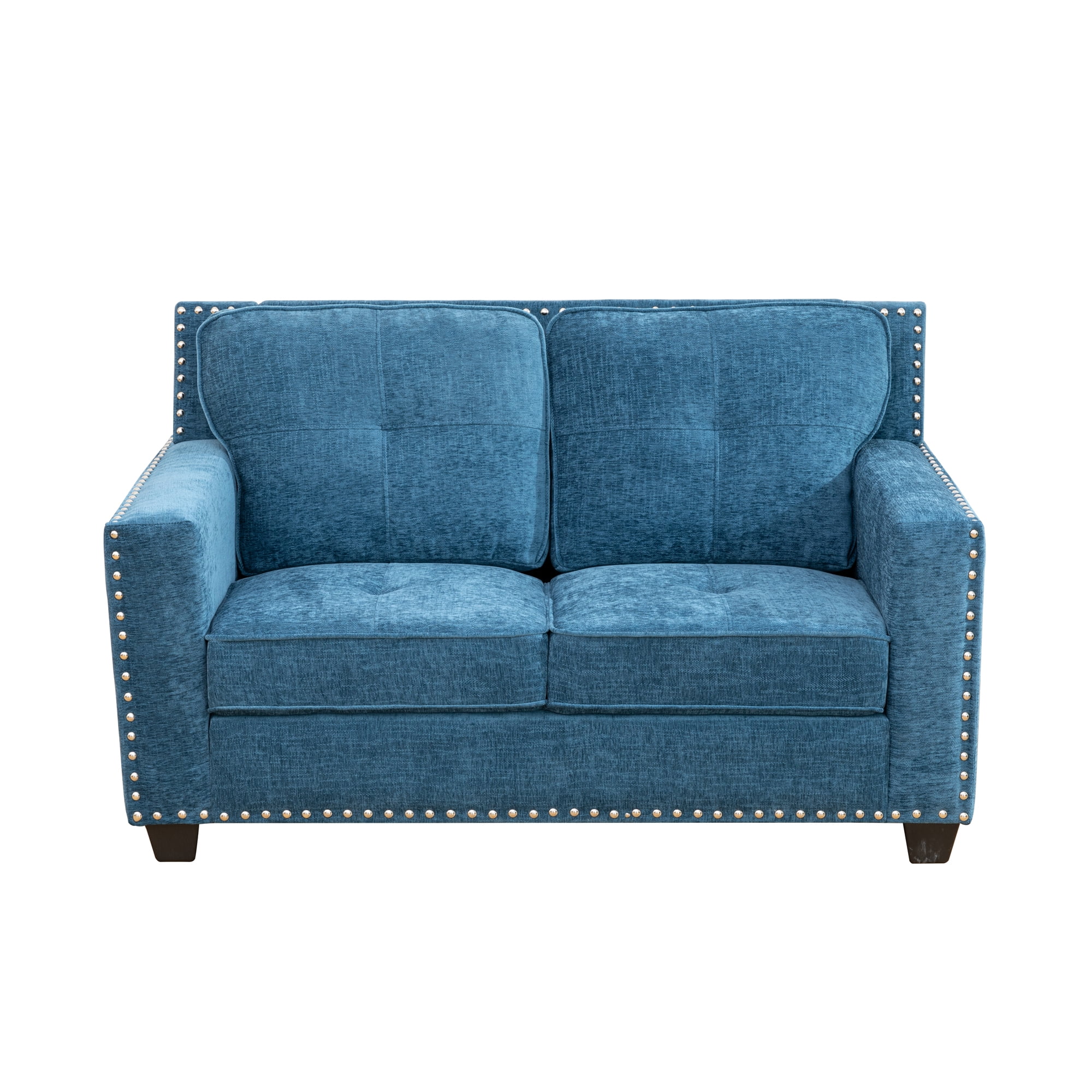 Gewnee 57" Linen Upholstered Loveseats with Nailhead Trim,Blue