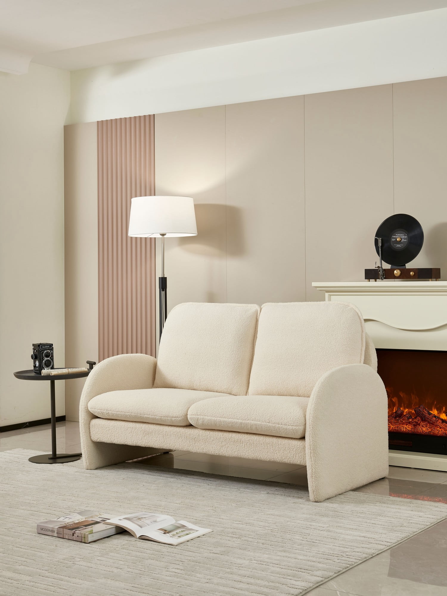 Gewnee 59" Loveseat Sofa Small Couch for Living Room, Sherpa Fabric ...