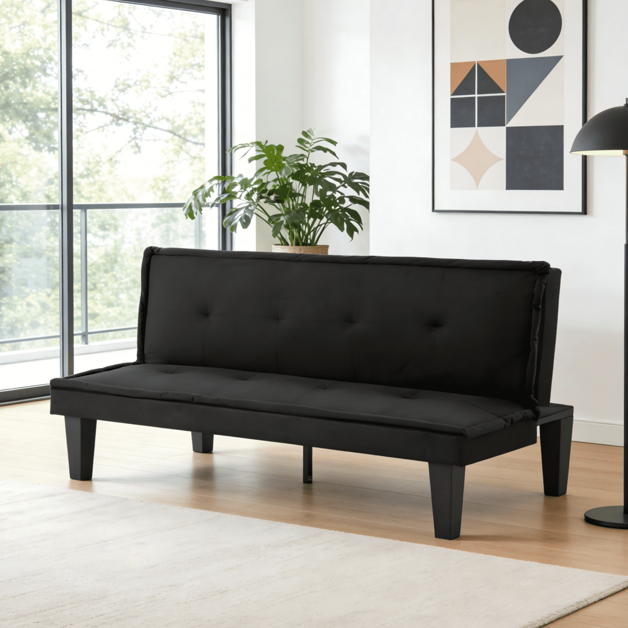 Gewnee 62.99”Futon Sofa Bed，Loveset Sofa with 5-Level Adjustable Functions，Foldable Sleeper Sofa for Office and Guest Rooms.Black