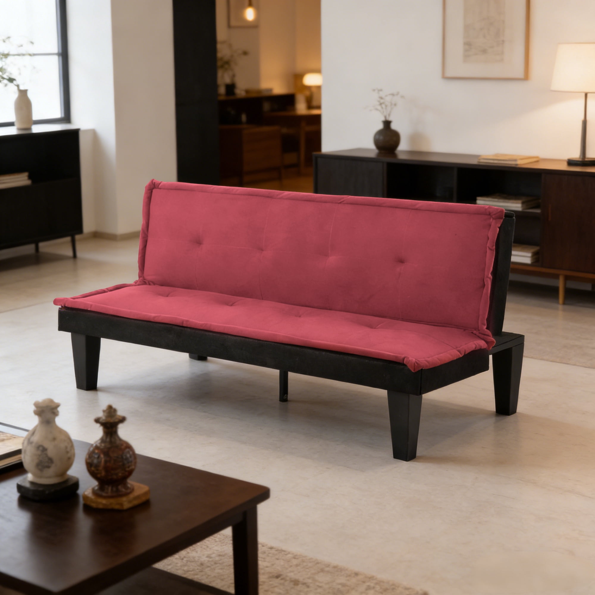Gewnee 62.99”Futon Sofa Bed,Loveseat Sleeper Sofa with 5-level Adjustment,Suitable for Apartments,Offices or Guest Rooms.Dark Red