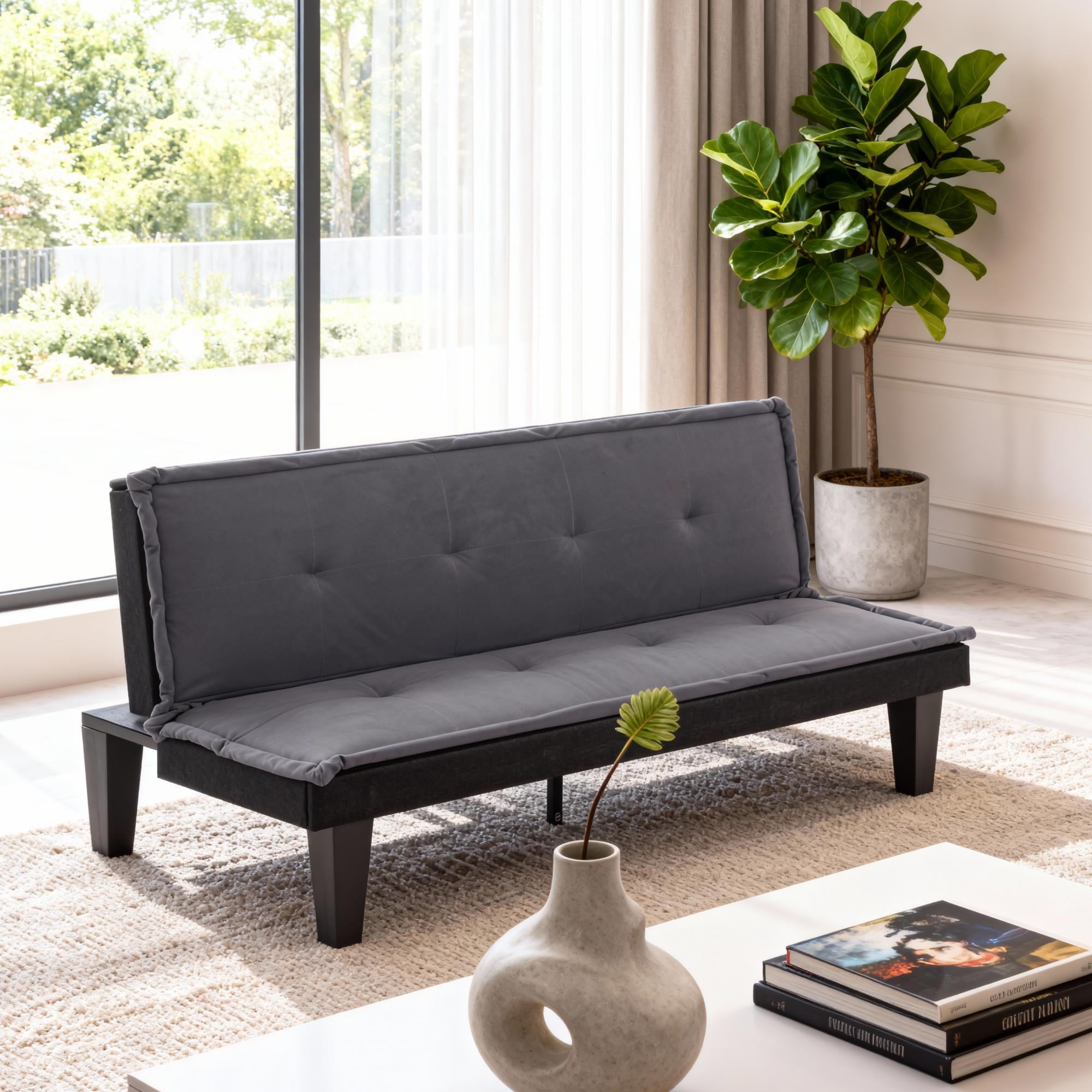 Gewnee 62.99”Futon Sofa Bed,Loveseat Sleeper Sofa with 5-level Adjustment,Suitable for Apartments,Offices or Guest Rooms.Dark Grey