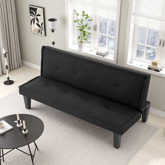Gewnee 62.99 inch Multifunctional Folding Sofa Bed with 5-position Adjustable Backrest Faux Suede Double Sofa for Sitting and Sleeping,Suitable for Living Rooms,Offices.Black