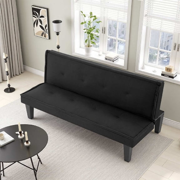 Gewnee 62.99 inch Multifunctional Folding Sofa Bed with 5-position Adjustable Backrest Faux Suede Double Sofa for Sitting and Sleeping,Suitable for Living Rooms,Offices.Black