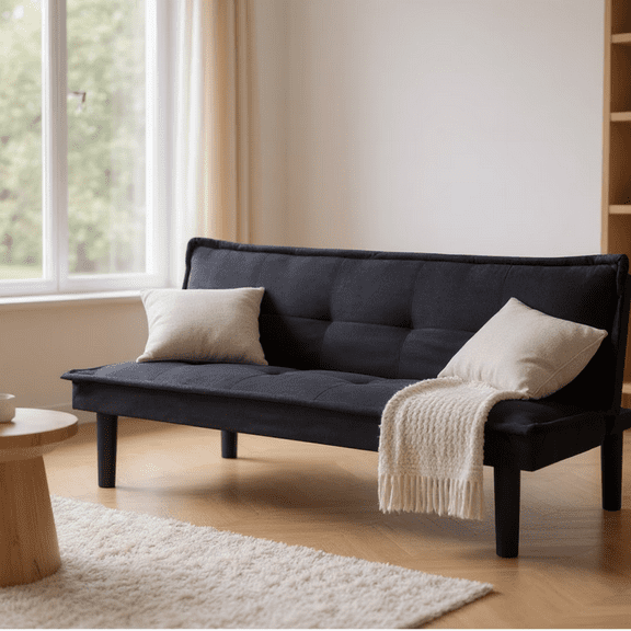 Gewnee 63.2" Convertible Futon Sofa Bed with 3 Reclining Positions, Faux Suede Upholstery, Modern Sleeper Couch for Living Room, Office or Guest Room