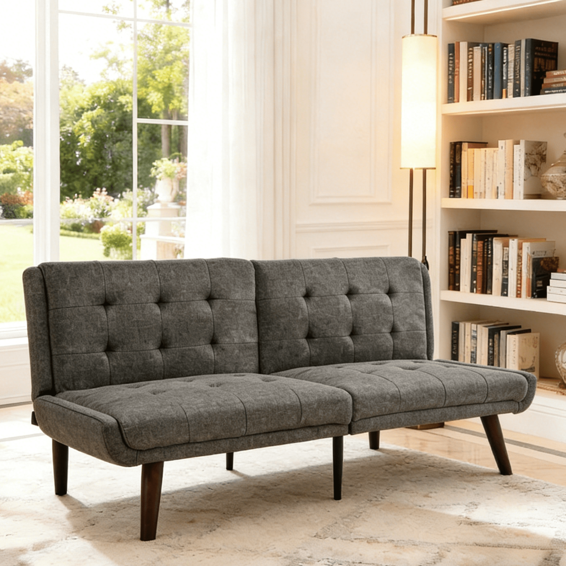 Gewnee 63 Inch 3-in-1 Linen Convertible Sofa Bed for Living Room, Apartment and Bedroom，Grey