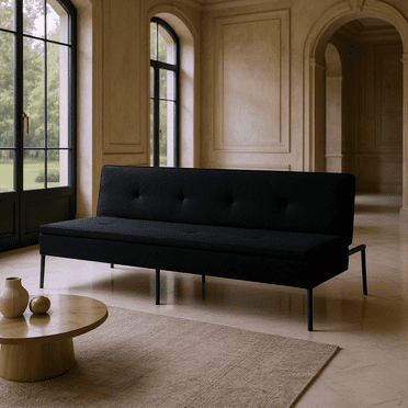 Gewnee 63" Modern Convertible Futon Sofa Bed, Pull-Out Sleeper with Adjustable Backrest(Black)