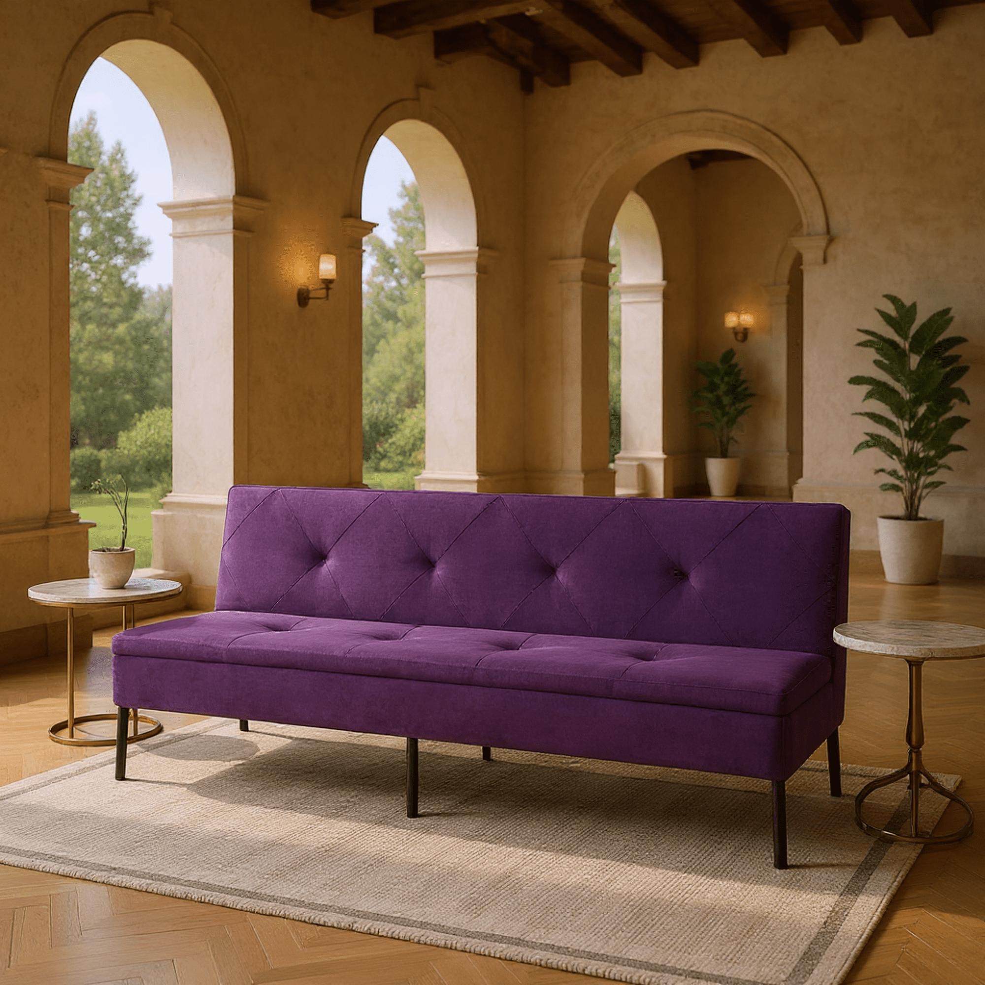Gewnee 63" Modern Convertible Futon Sofa Bed, Pull-Out Sleeper with Adjustable Backrest(Purple)