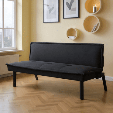 Gewnee 64.6" Convertible Sleeper Sofa Bed, Velvet Futon Couch with Push-Back Mechanism, Modern Sofa Bed for Living Room, Guest Room, Small Space(Black)