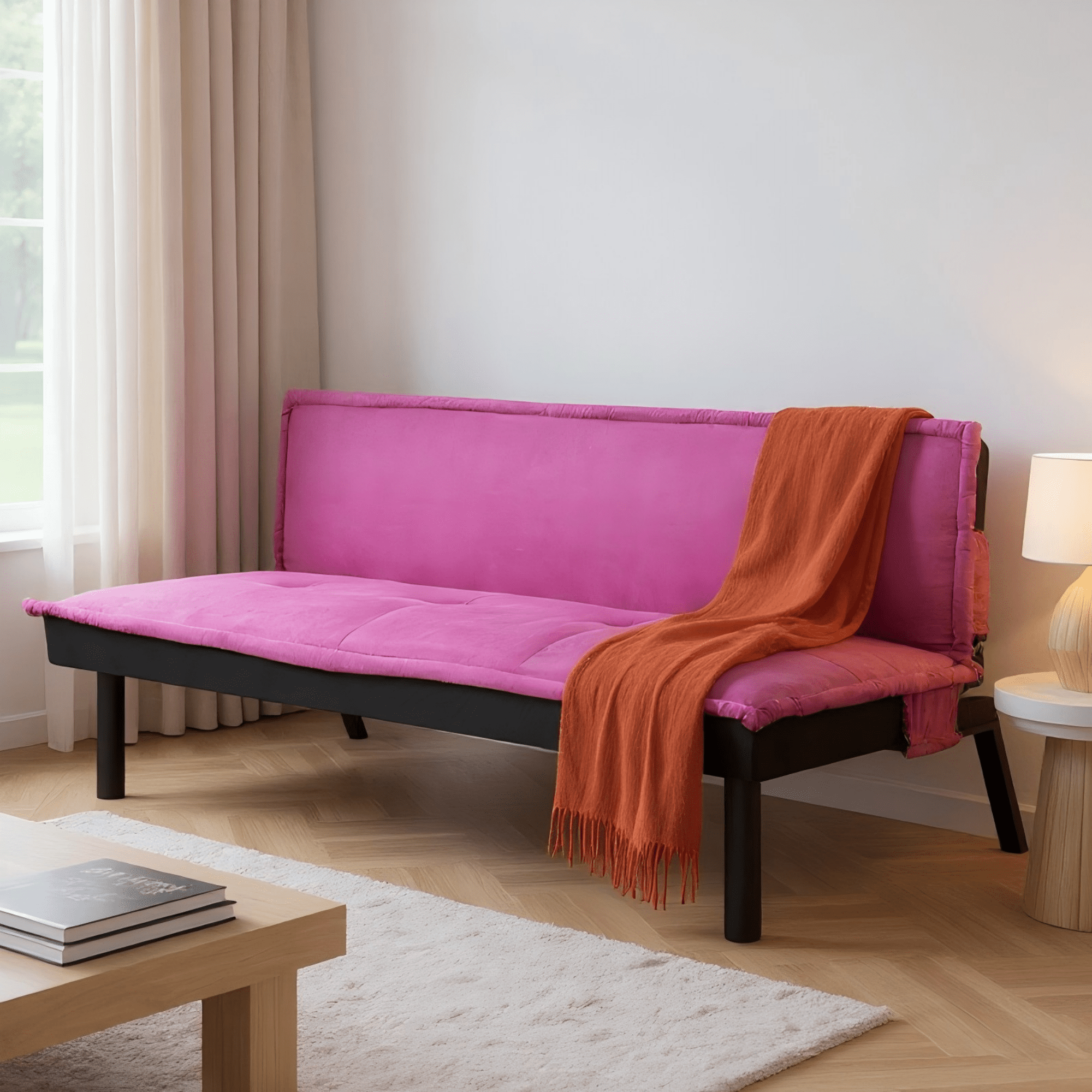 Gewnee 64.6" Convertible Sleeper Sofa Bed, Velvet Futon Couch with Push-Back Mechanism, Modern Sofa Bed for Living Room, Guest Room, Small Space(Pink)