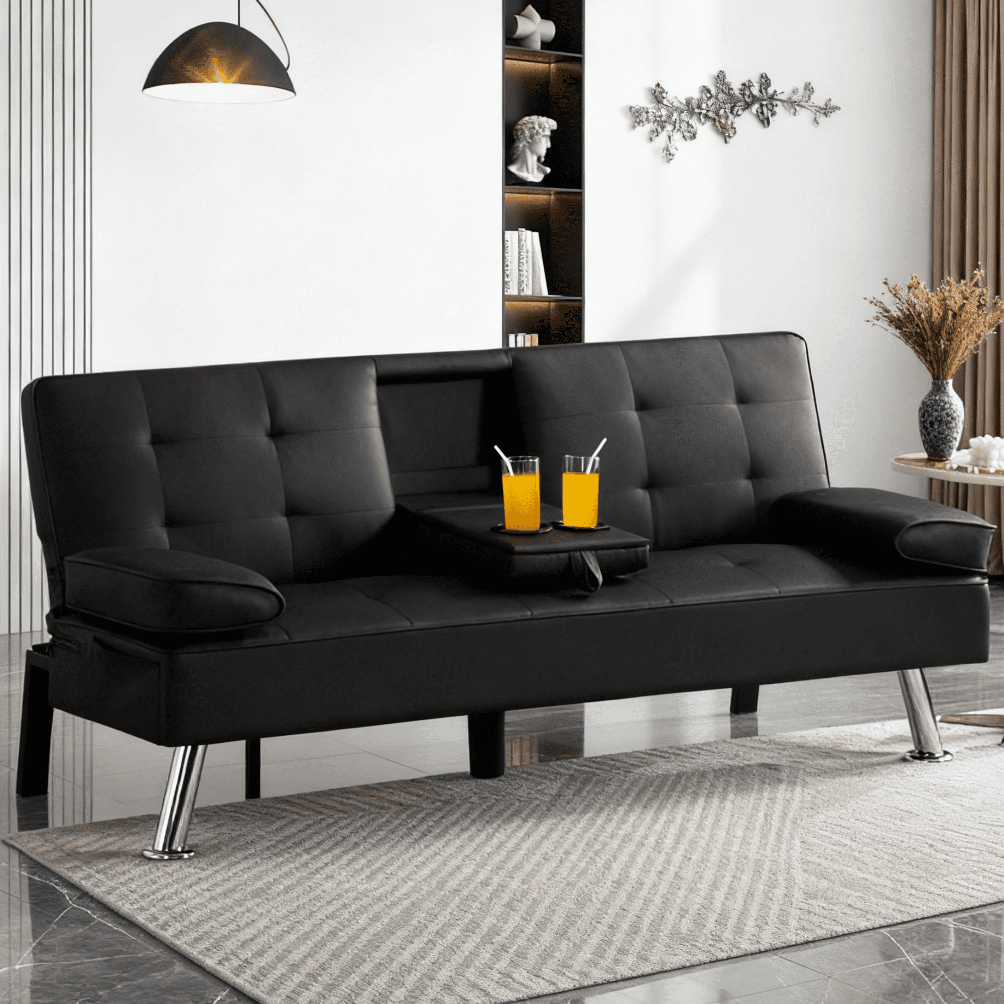 Gewnee 65.3 Inch Modern Futon Sofa Bed,Sleeper Sofa with Cup Holders ...