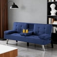 thumbnail image 1 of Gewnee 65.3 Inch Modern Futon Sofa,Sleeper Sofa with Cup Holders,Adjustable Backrest and Storage Side Pocket,Suitable for Small Space and Offices.Navy Blue, 1 of 14