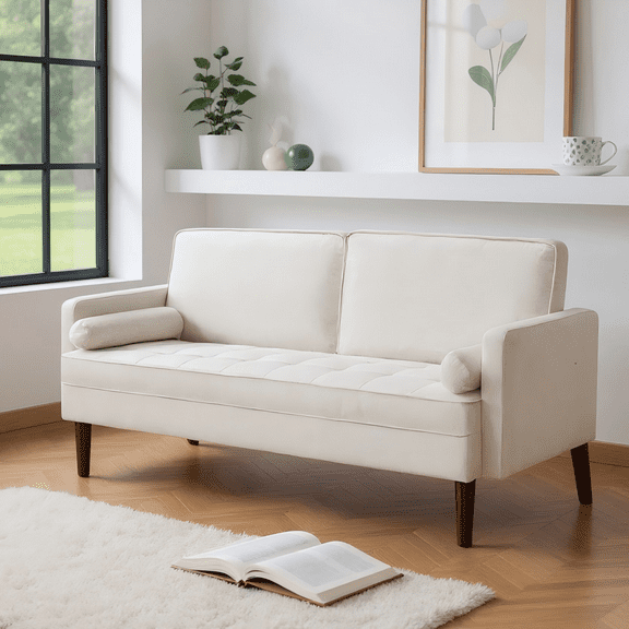 Gewnee 65 inch Loveseat Sofa,2-Seater Sofa Couch with 2 Pillows for Living Rooms,Offices,Bedrooms(Beige）