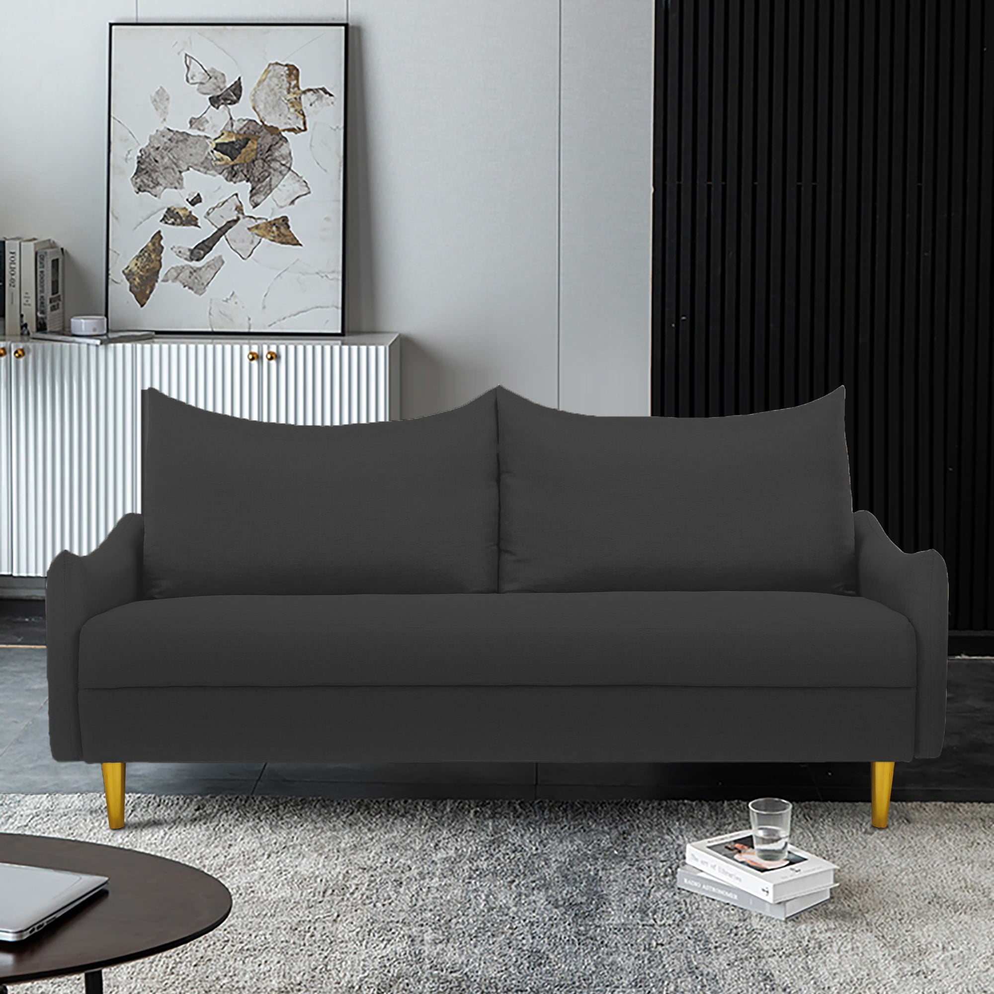 Gewnee 66.9-inch Modern Style Sofa - with Removable and Washable Back Cushion Covers / Gold Tapered Metal Legs. Suitable for Living Rooms / Bedrooms