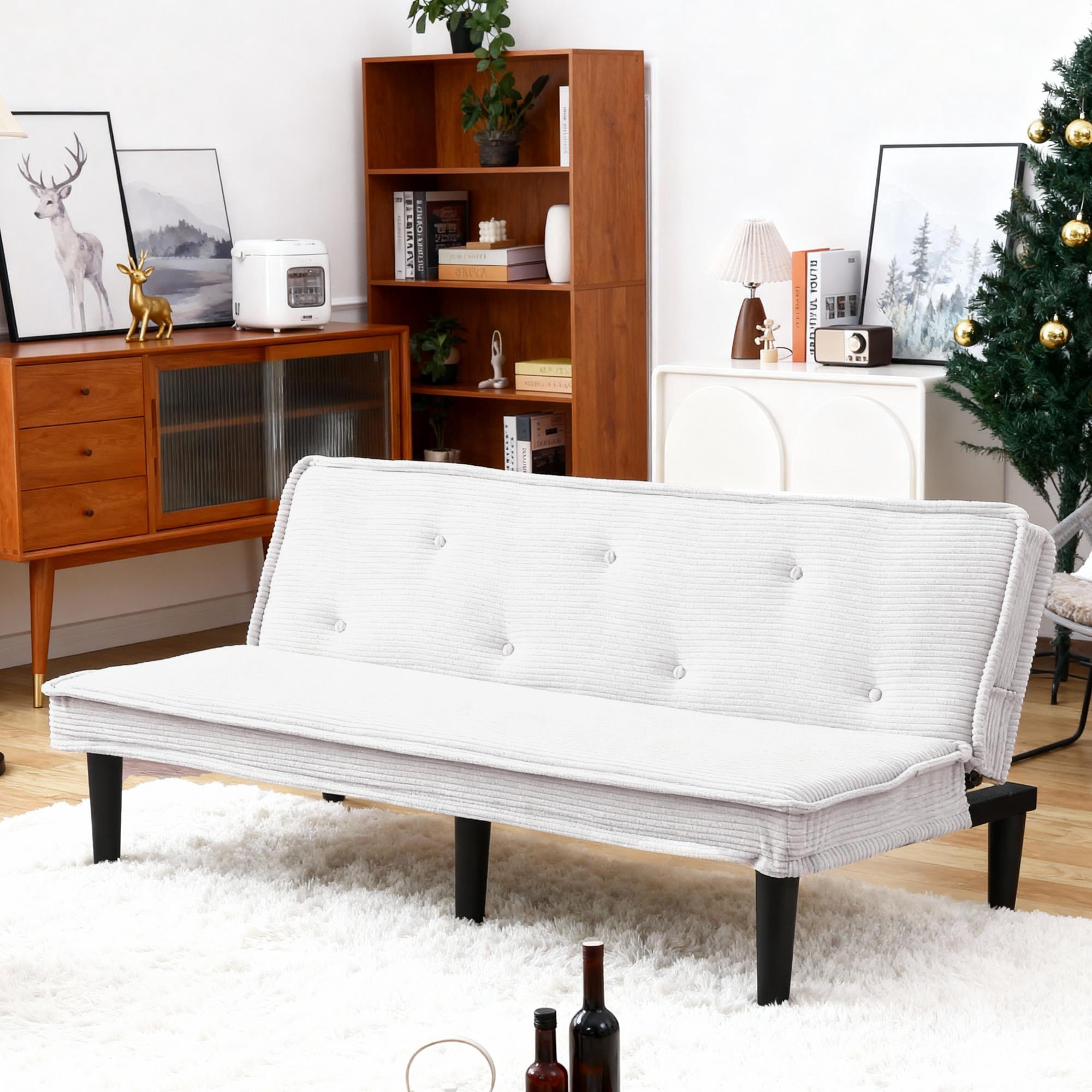 Gewnee 66''Futon Sofa Bed,Corduroy Fabric Sleeper Sofa with Button Design,Lovseat for Living Rooms and Apartments.(Beige)