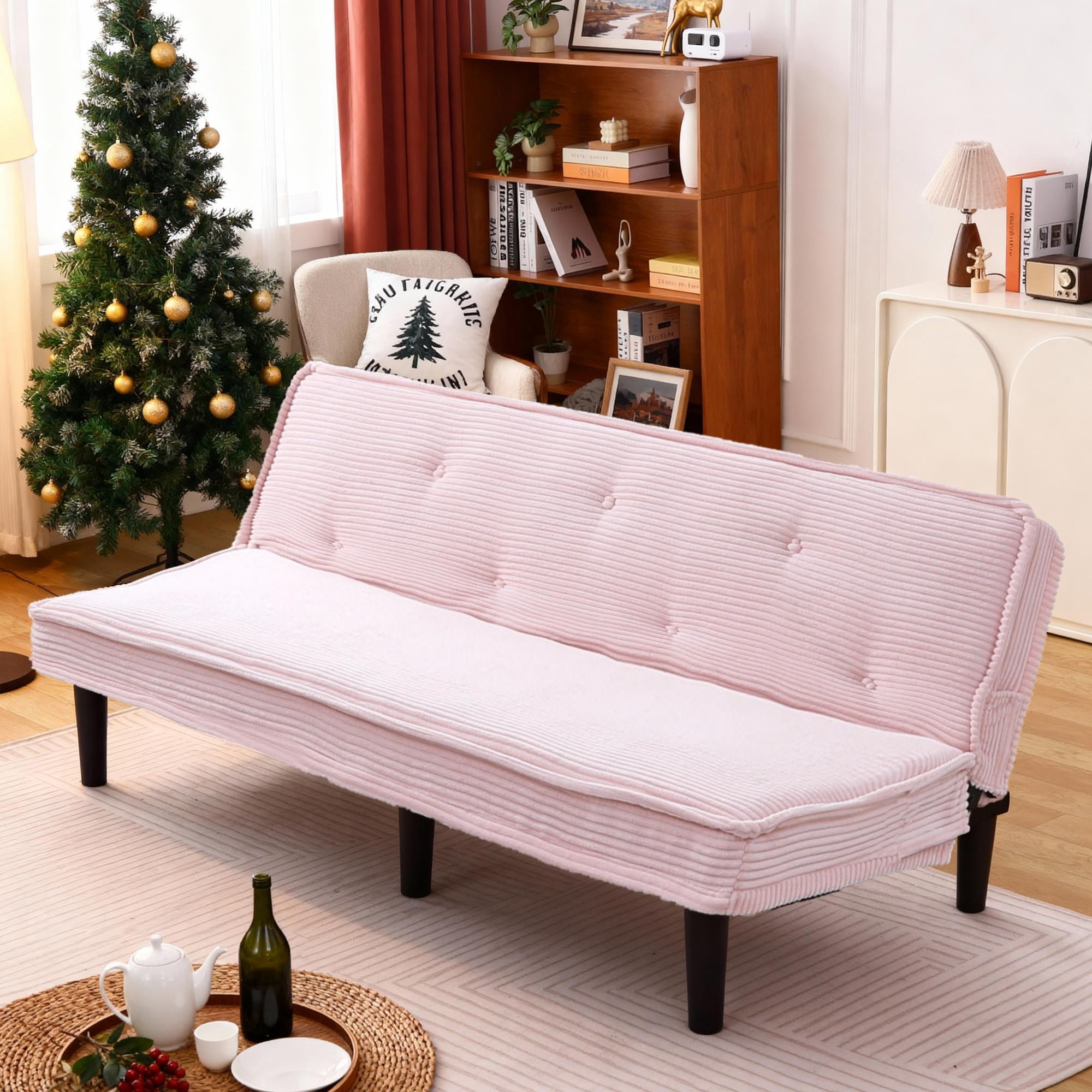 Gewnee 66''Futon Sofa Bed,Corduroy Fabric Sleeper Sofa with Button Design,Lovseat for Living Rooms and Apartments.(Pink)