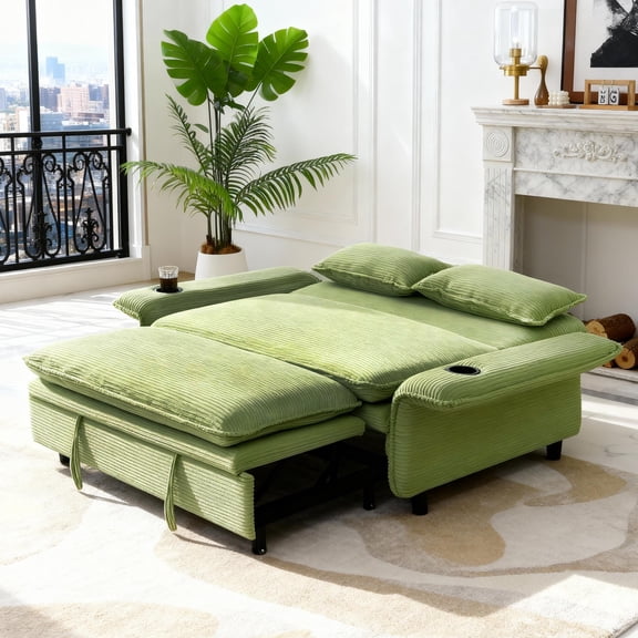 Gewnee 66''Pull-Out Sofa Bed,Adjustable Armrests and Backrests with Cup Holders,Multi-Functional Sofa Bed Suitable for Living rooms and Bedrooms.(Green)